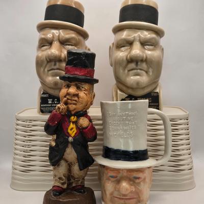 LOT 174: Two Vintage W.C. Fields Kentucky Straight Bourbon Whiskey Decanters, W.C. Fields Mug, and Chalkware Figurine