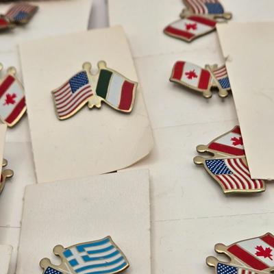 LOT 176: Numerous Vintage Friendship Flag Lapel Pins