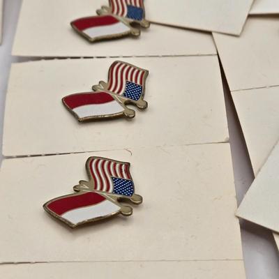 LOT 176: Numerous Vintage Friendship Flag Lapel Pins