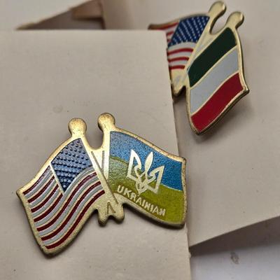 LOT 176: Numerous Vintage Friendship Flag Lapel Pins
