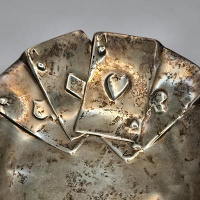 LOT 179: Sterling Silver Playing Cards Ashtray (88.3 Grams)