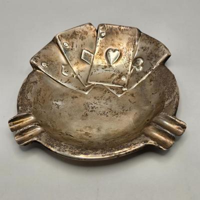 LOT 179: Sterling Silver Playing Cards Ashtray (88.3 Grams)
