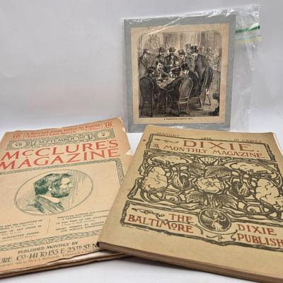 LOT 194: Antique Magazine and Newspaper Pages, 1896 McClures Magazine, 1899 Dixie Monthly Magazine and More