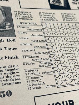 LOT 237: Antique and Vintage Baseball Score Cards - Phillies, Yankees, A's - Babe Ruth, Lou Gehrig, and More