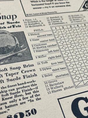 LOT 237: Antique and Vintage Baseball Score Cards - Phillies, Yankees, A's - Babe Ruth, Lou Gehrig, and More