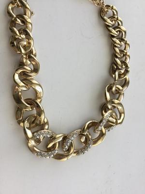 Gold tone chain type faux rhinestones statement necklace
