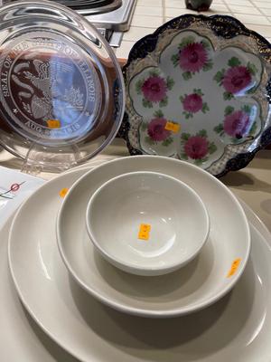 Dishes, including NDSU agriculture and applied science Stein plus vintage