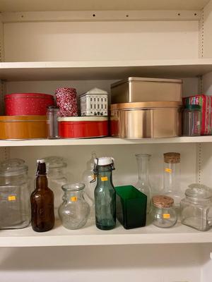 Tins & glass storage/vases