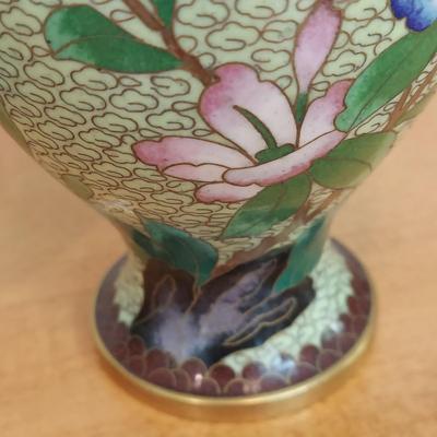 Green Cloisonne Vases w/ Wood Stands (GB-BBL)