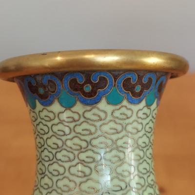 Green Cloisonne Vases w/ Wood Stands (GB-BBL)