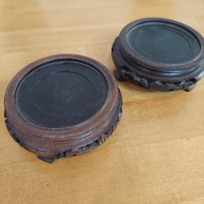 Green Cloisonne Vases w/ Wood Stands (GB-BBL)