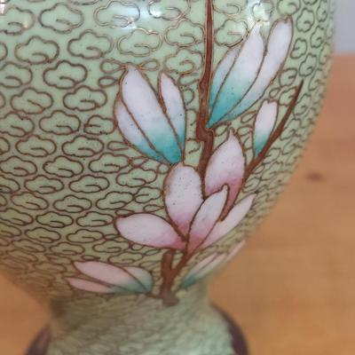 Green Cloisonne Vases w/ Wood Stands (GB-BBL)