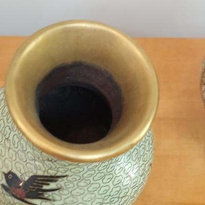 Green Cloisonne Vases w/ Wood Stands (GB-BBL)