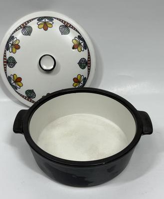 Vintage MCM Flame Chef Japan Flowers Stoneware 1.5 Quart Casserole Dish with Lid