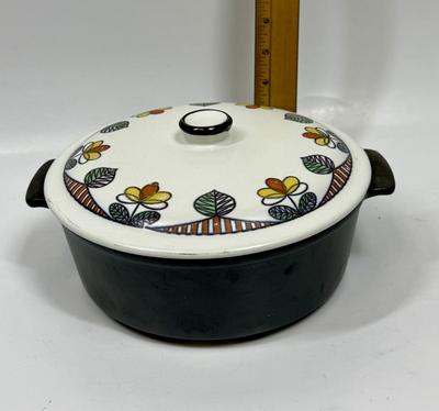 Vintage MCM Flame Chef Japan Flowers Stoneware 1.5 Quart Casserole Dish with Lid