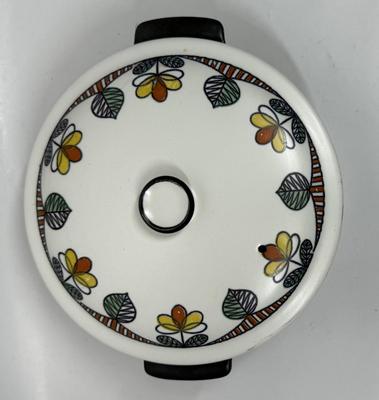 Vintage MCM Flame Chef Japan Flowers Stoneware 1.5 Quart Casserole Dish with Lid