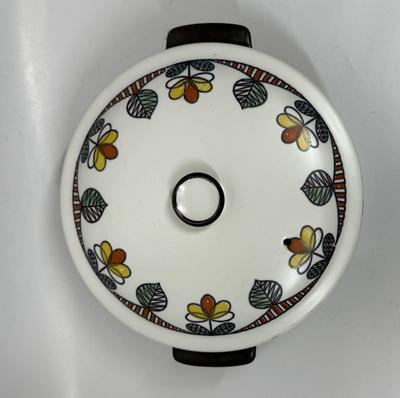 Vintage MCM Flame Chef Japan Flowers Stoneware 1.5 Quart Casserole Dish with Lid