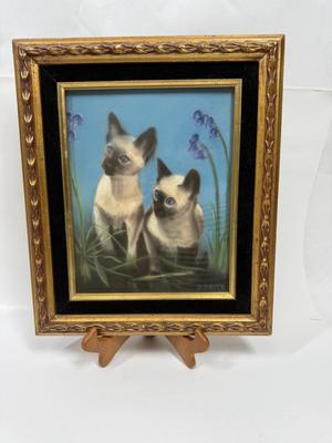 Framed Art: 2 Siamese Cats with Iris Flowers