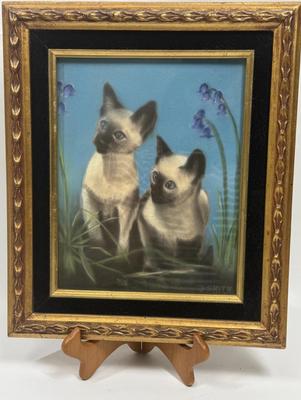 Framed Art: 2 Siamese Cats with Iris Flowers