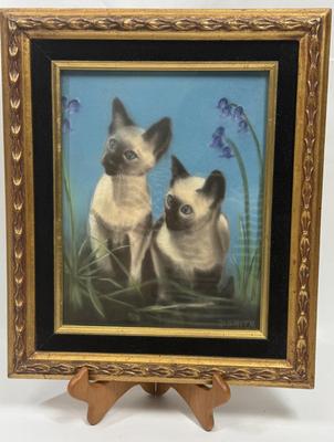 Framed Art: 2 Siamese Cats with Iris Flowers
