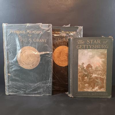 LOT 279: Personal Memoirs of Ulysses S. Grant 1885 Volumes I & II with Altsheler's The Star of Gettysburg 1915