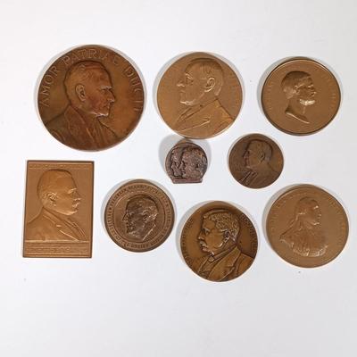 LOT 280: Set of (9) Metal Medallions- FDR, Calvin Coolidge, Warren Harding & More