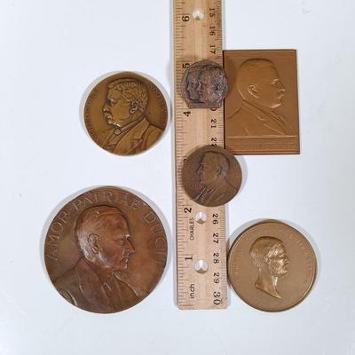 LOT 280: Set of (9) Metal Medallions- FDR, Calvin Coolidge, Warren Harding & More