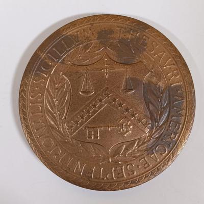 LOT 281: Set of (6) Metal Medallions- Alexander Hamilton, Ogden Mills, Albert Gallatin & More