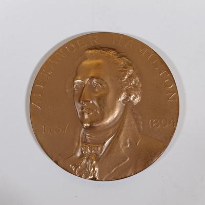 LOT 281: Set of (6) Metal Medallions- Alexander Hamilton, Ogden Mills, Albert Gallatin & More