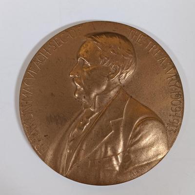 LOT 281: Set of (6) Metal Medallions- Alexander Hamilton, Ogden Mills, Albert Gallatin & More