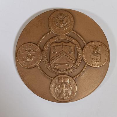 LOT 282: Set of (6) Metal Medallions- John G. Carlisle, George P. Schultz, Leslie M. Shaw & More
