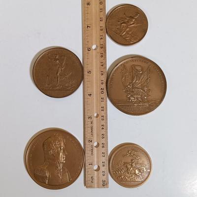 LOT 283: Set of (7) Metal Medallions- Major General Andrew Jackson, Zachary Taylor, Jacob Brown & More