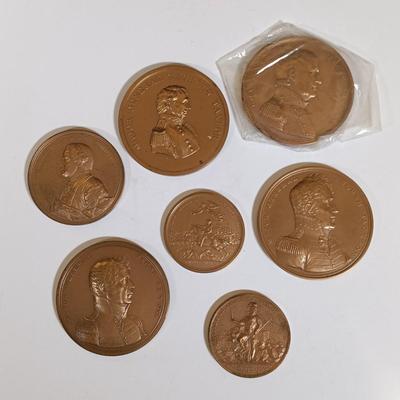 LOT 283: Set of (7) Metal Medallions- Major General Andrew Jackson, Zachary Taylor, Jacob Brown & More