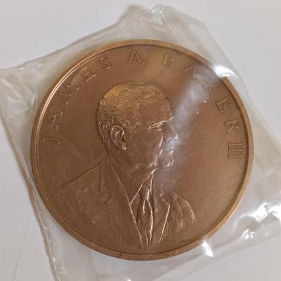LOT 284: Set of (6) Metal Medallions- Carter Glass, James A. Baker III, George Washington & More