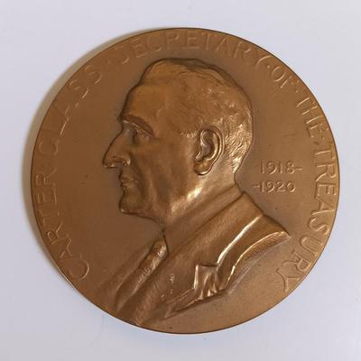 LOT 284: Set of (6) Metal Medallions- Carter Glass, James A. Baker III, George Washington & More