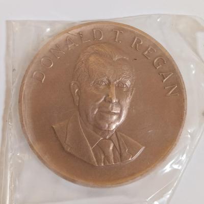 LOT 284: Set of (6) Metal Medallions- Carter Glass, James A. Baker III, George Washington & More