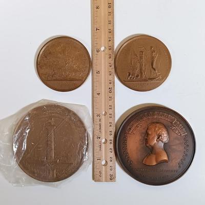 LOT 286: Set of (6) Metal Medallions- George Washington, Winfield Scott, James Miller & More