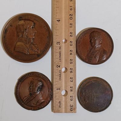 LOT 287: Set of (8) Metal Medallions- Arrival of the English Army in Egypt, Boston, Mass. Evacuation Day & More