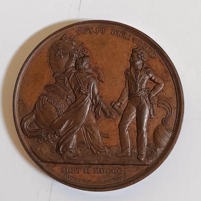 LOT 287: Set of (8) Metal Medallions- Arrival of the English Army in Egypt, Boston, Mass. Evacuation Day & More