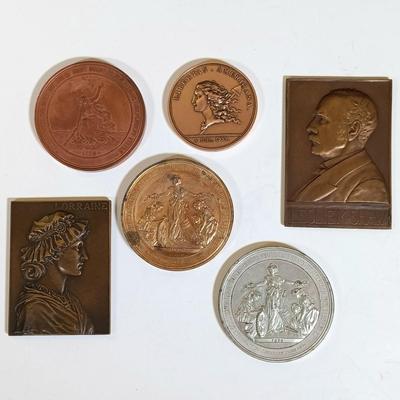 LOT 288: Set of (6) Metal Medallions- Lorraine France, Hundredth Anniversary of American Independence & More