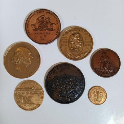 LOT 289: Set of (7) Metal Medallions- Johnstown Flood Memorial, PA State Agricultural Society & More