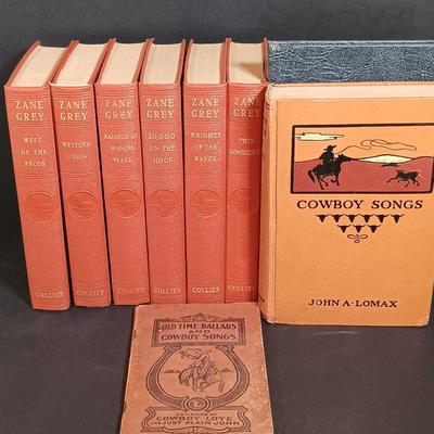 LOT 290: P.F. Collier 1930s Zane Grey Novels w/ Lomax' 1910 Cowboy Songs & More