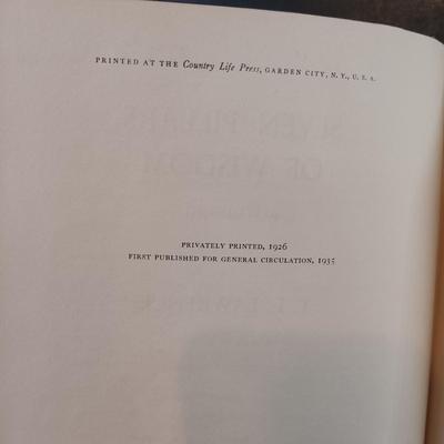 LOT 295: T.E. Lawrence' 1935 Seven Pillars of Wisdom, Pease' Shanghai Passage 1929 & The High Barbaree 1945