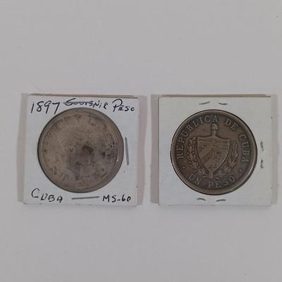 LOT 325: 1897 Cuba 1 Peso Coin & 1915 Cuba 1 Peso Coin