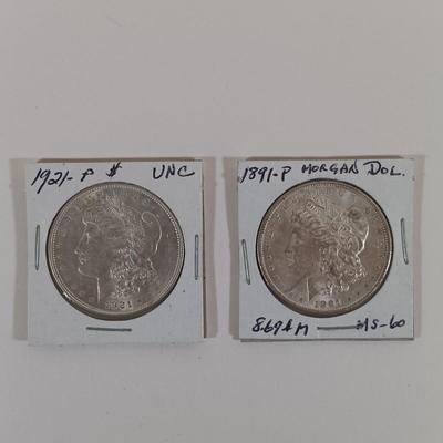 LOT 327: Morgan Silver Dollars 1891 & 1921