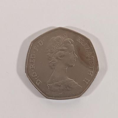 LOT 332: Associated Irish Mine Company 1789 Half Penny with (3) Vintage 50 Pence Pieces