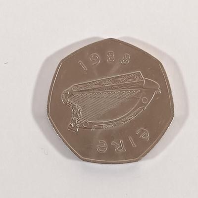 LOT 332: Associated Irish Mine Company 1789 Half Penny with (3) Vintage 50 Pence Pieces
