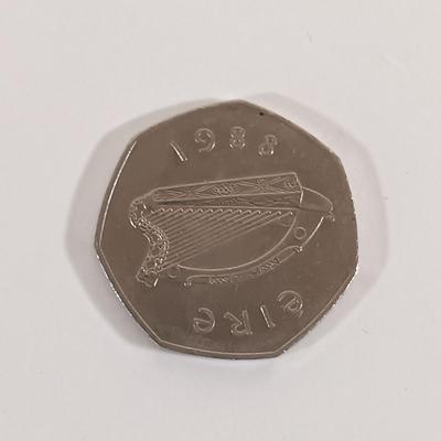 LOT 332: Associated Irish Mine Company 1789 Half Penny with (3) Vintage 50 Pence Pieces