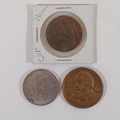 LOT 335: Hoover Exhibit Souvenir Coin, International Harvester Co. Coin & Booker T. Washington Coin