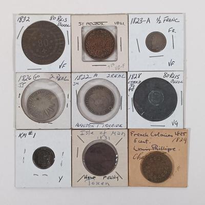 LOT 338: Set of (9) Antique Foreign Coins